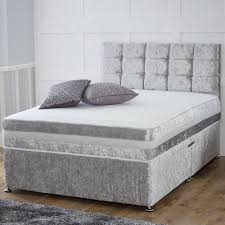 Crushed velvet set with diamante headboard